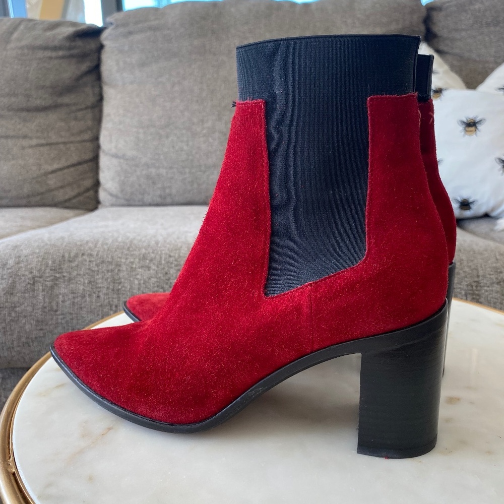 Rag & Bone Brynn Red Suede Heeled Chelsea Ankle Boots Women’s Size 37 US 7